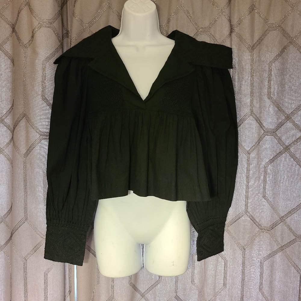Sea New York Black Willa Smocking Long Sleeve Top Shirt M NWT